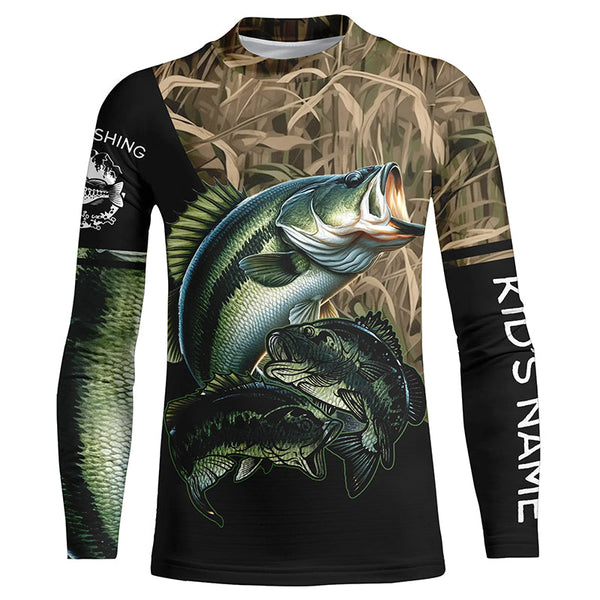 Bass fishing green scales camo personalized sun protection long sleeve fishing shirts NQS3755