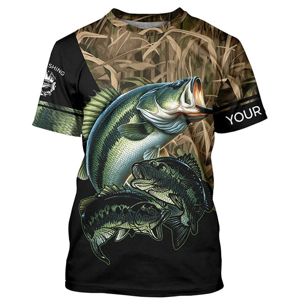 Bass fishing green scales camo personalized sun protection long sleeve fishing shirts NQS3755