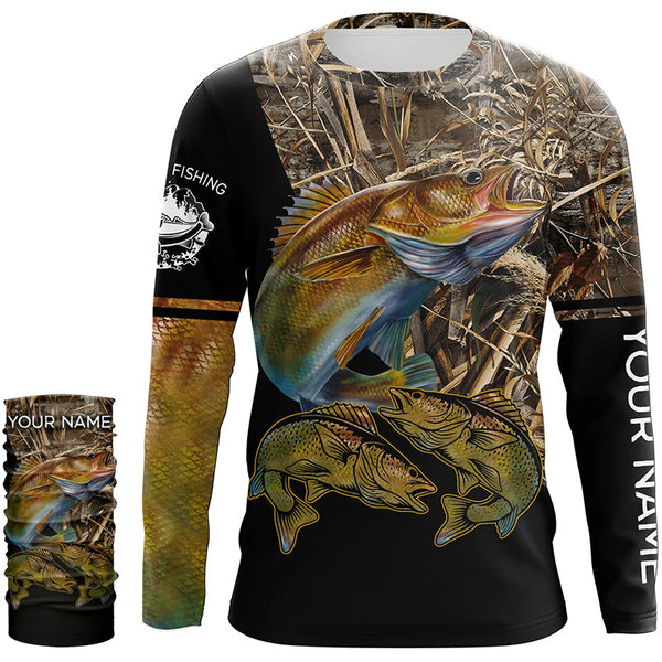 Walleye fishing scales camo personalized custom name sun protection long sleeve fishing shirts NQS3756