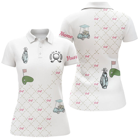 White Womens golf polos shirts custom golf clubs pattern golf shirt, ladies golf shirts gift for mom NQS5240