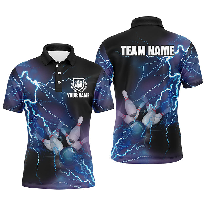 Mens polo bowling shirts Custom blue lightning thunder Bowling Team Jersey, gift for team Bowlers NQS5244