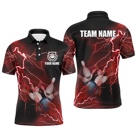 Mens polo bowling shirts Custom red lightning thunder Bowling Team Jersey, gift for team Bowlers NQS6145