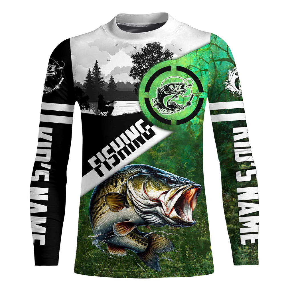 Largemouth Bass Fishing green performance fishing shirt Custom Bass fi –  Myfihu
