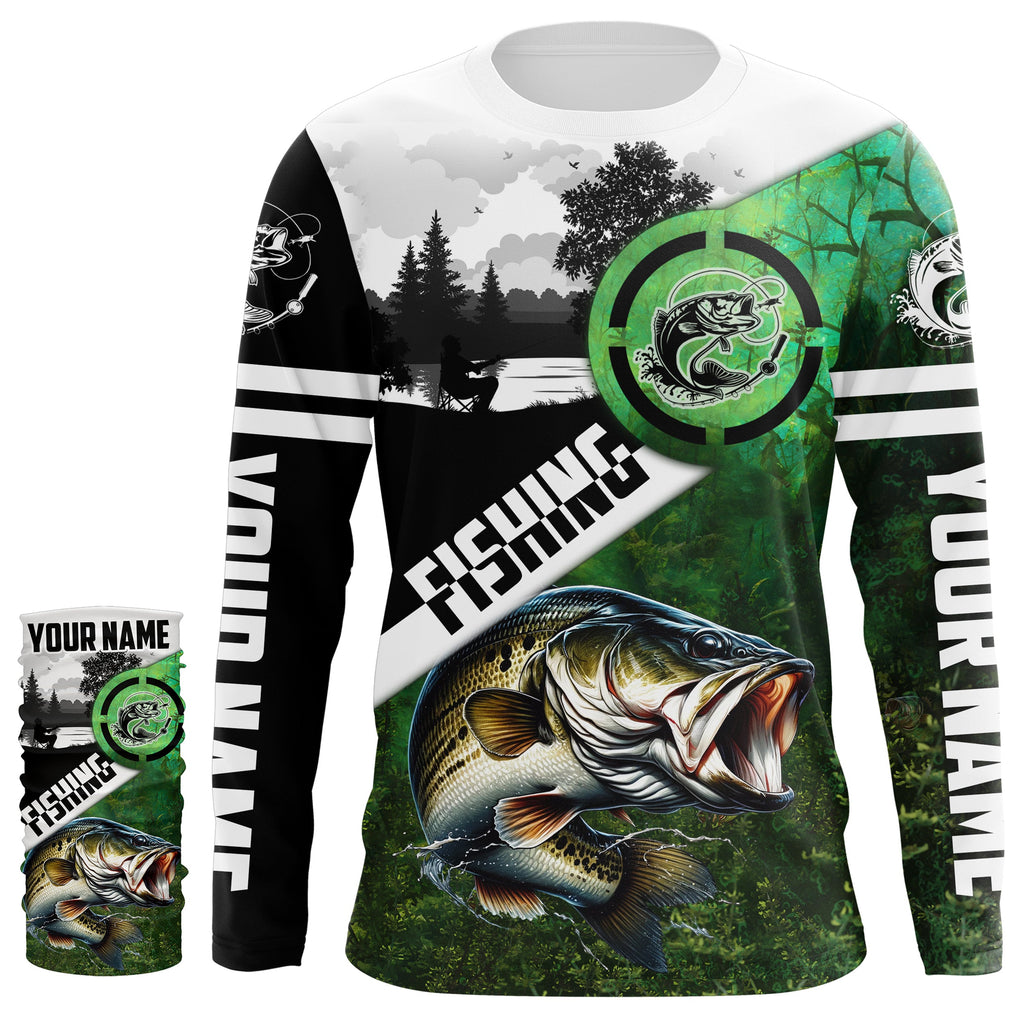 Largemouth Bass Fishing Green Performance Fishing Shirt Custom Bass Fishing Shirts Jerseys NQS4140 Long Sleeves UPF / XL