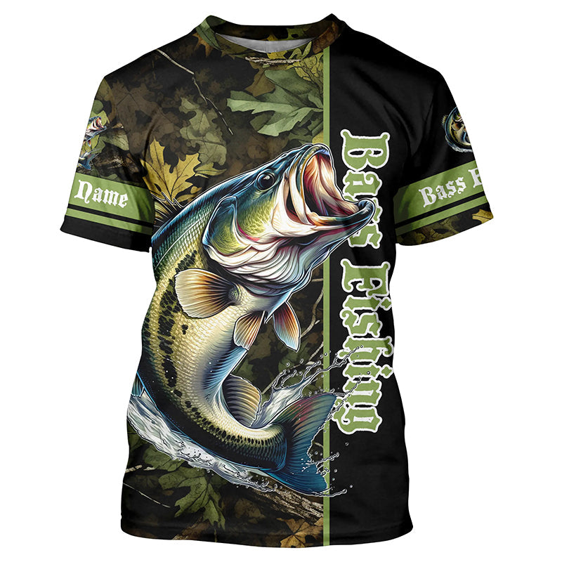 Bass fishing green camo customize name performance long sleeves Fishin –  Myfihu
