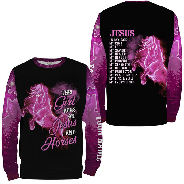 This girl runs on Jesus and horse pink galaxy Customize Name 3D All Over Printed Shirts, gifts for horse lovers NQS1456