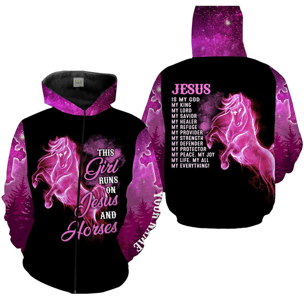 This girl runs on Jesus and horse pink galaxy Customize Name 3D All Over Printed Shirts, gifts for horse lovers NQS1456
