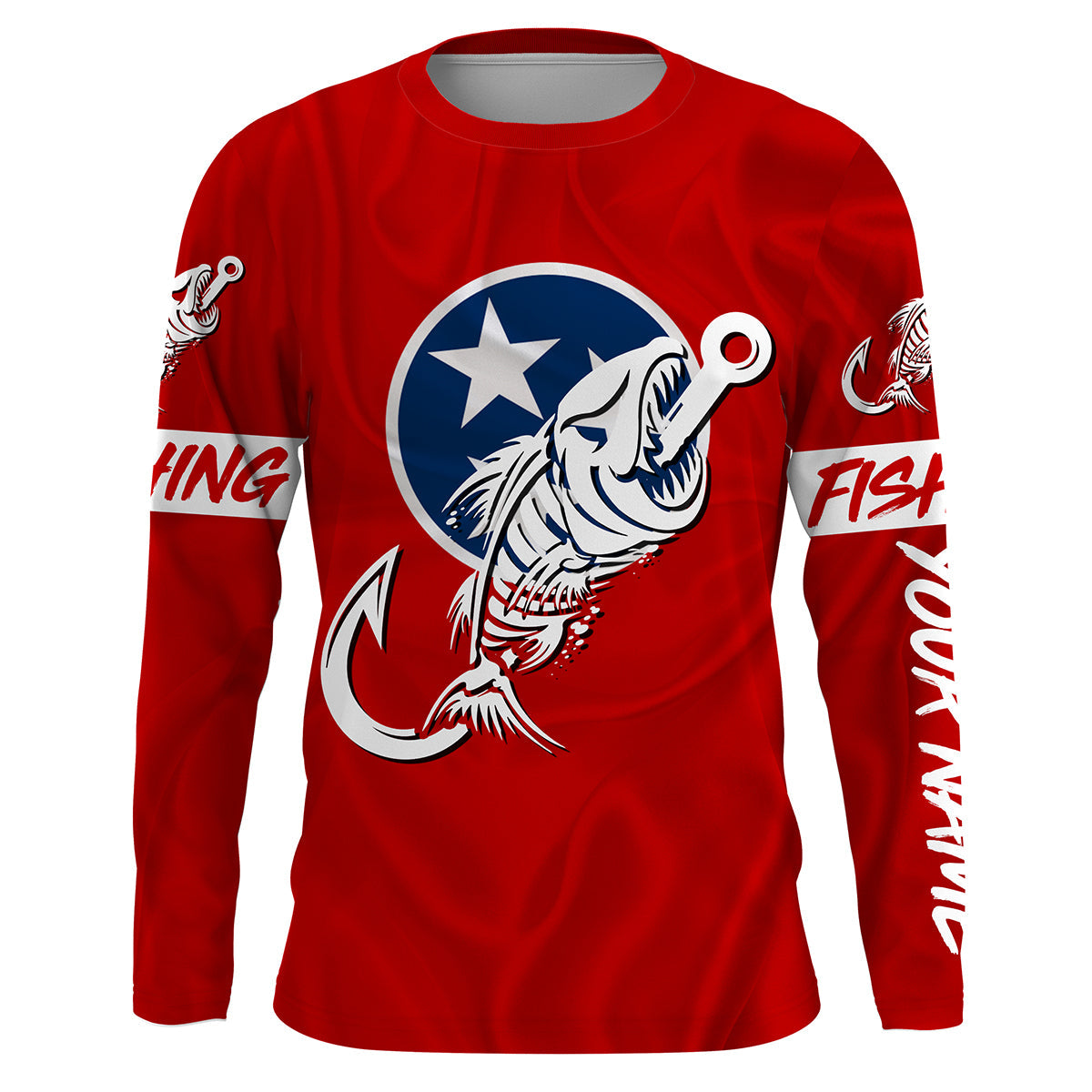 TN Fishing Custom Tennessee Flag Fish hook skull Custom sun protection fishing shirts for men, women NQS3320