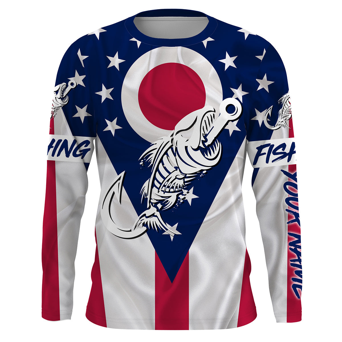 OH Fishing Custom Ohio Flag Fish hook skull Custom sun protection fishing shirts for men, women NQS3323