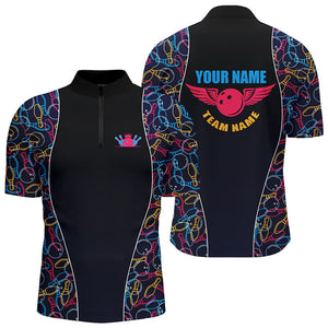 Custom Bowling pattern Quarter Zip Shirts For men, Personalized Bowling Team Jerseys NQS5492