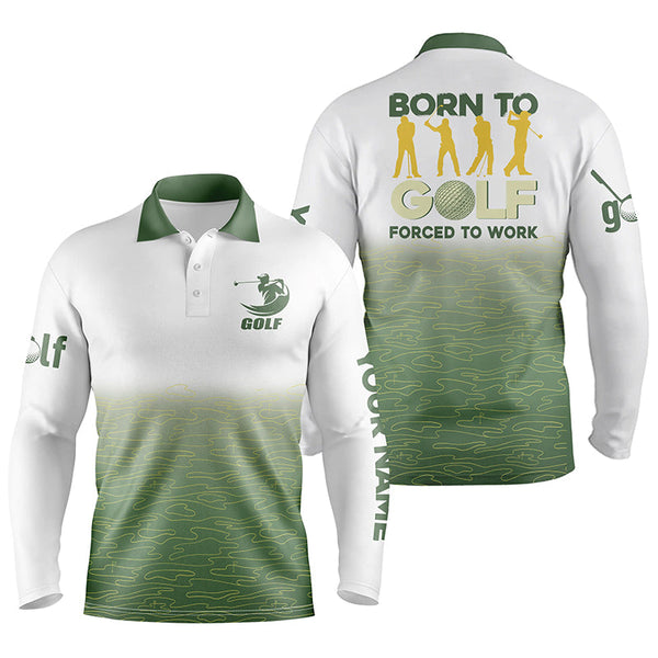 Born to golf forced to work Mens golf polo shirts Green pattern golf shirts custom golf polos for men NQS4734