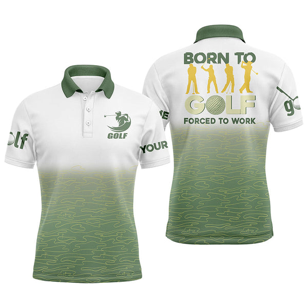 Born to golf forced to work Mens golf polo shirts Green pattern golf shirts custom golf polos for men NQS4734