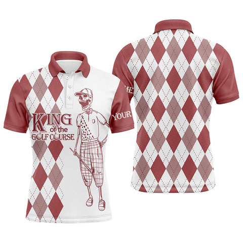 Red and white plaid pattern golf polo shirts custom King of the golf course skull golf polos for men NQS4735