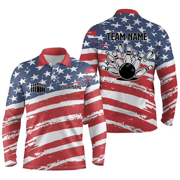 Custom Bowling shirts for men American flag patriotic personalize Bowling team jerseys men polo shirts NQS4955