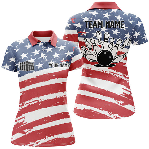 Custom Bowling shirts for women American flag patriotic Bowling team jerseys womens polo Shirts NQS4955