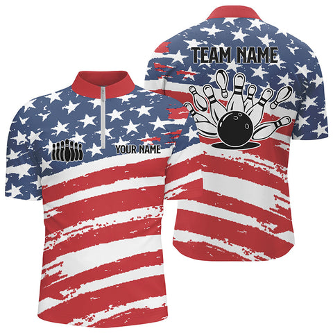 Custom Bowling shirts for men American flag patrioticBowling team jerseys men Quarter Zip shirt NQS4955