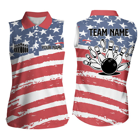 Custom Bowling shirts for women American flag patriotic Bowling team jerseys sleeveless polo Shirts NQS4955