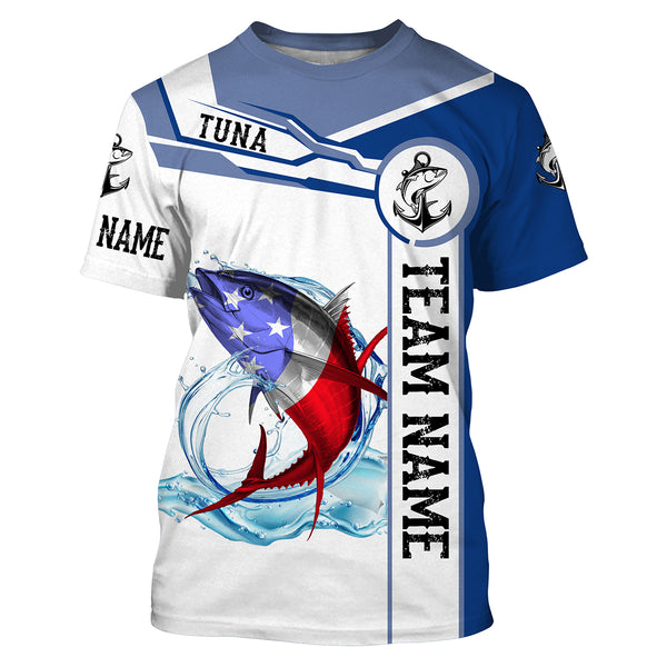 Tuna Fishing crew American Flag Customize name and team name performance Long Sleeve Fishing Shirts, Patriotic Fishing gifts NQS2383