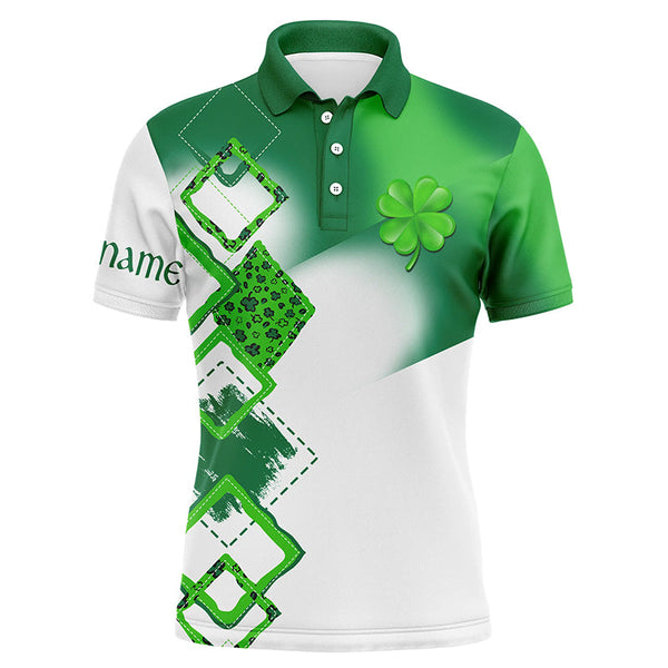 Mens golf polo shirt custom name green clover St Patrick day golf shirts, golfing gifts NQS4741