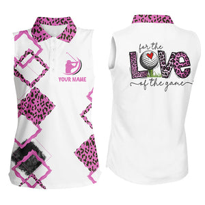 White Womens sleeveless polo shirt custom name for the love of the game pink leopard golf shirts NQS5280