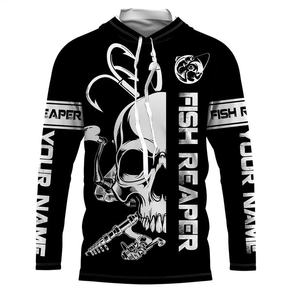 Fish reaper fishing black and white Custom Name sun protection UPF fishing jersey Shirts, fishing gift NQS3500