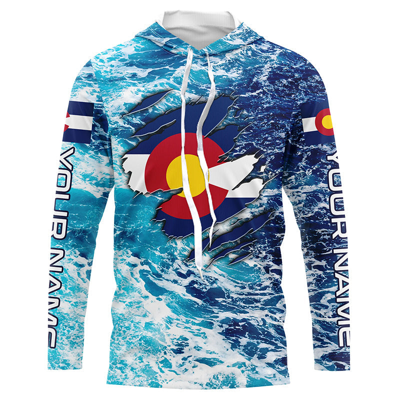 Blue sea wave ocean camo Colorado flag patriot shirt Custom sun