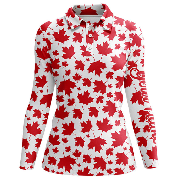 Women golf polo shirt Red Canada maple leaf pattern custom team golf polo shirts, patriot golf tops NQS5779