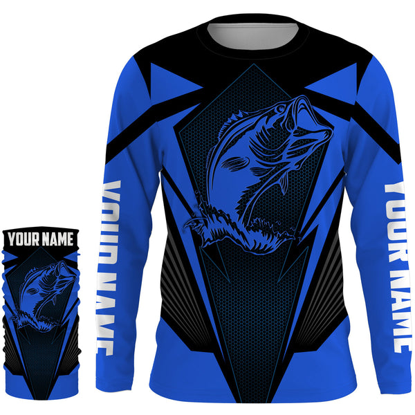 Personalized Bass Fishing tattoo jerseys, Bass Fishing Long Sleeve Fishing tournament shirts | blue - NQS3624