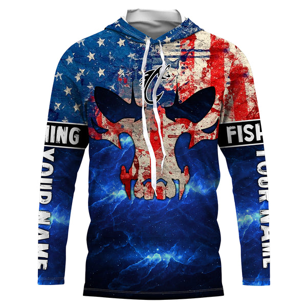 American Flag Fish reaper blue galaxy Custom Long sleeve Shirts UV, personalized Patriotic Fishing gifts NQS2389