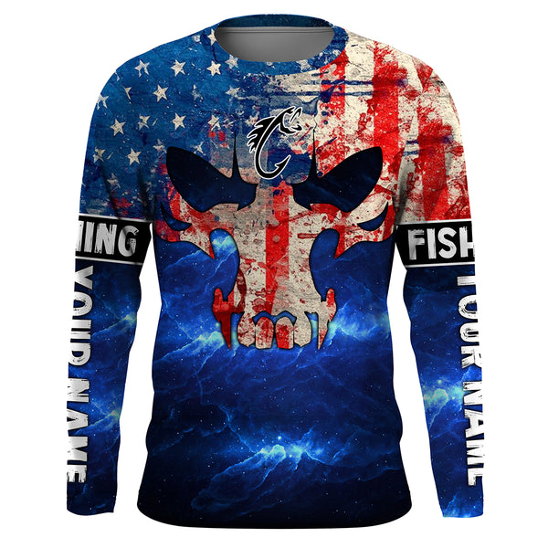 American Flag Fish reaper blue galaxy Custom Long sleeve Shirts UV, personalized Patriotic Fishing gifts NQS2389