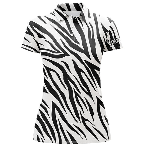 Black and white zebra pattern Womens golf polo shirts custom name gift for golf lovers NQS4163