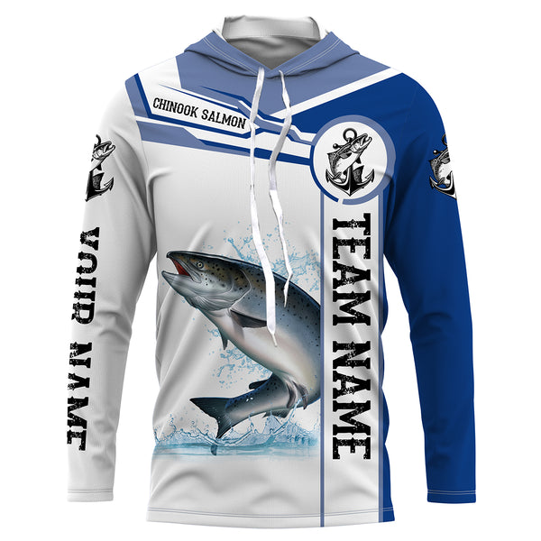 Chinook salmon fishing UV protection quick dry Customize name and team name tournament long sleeves fishing shirts UPF 30 +| Blue NQS2658