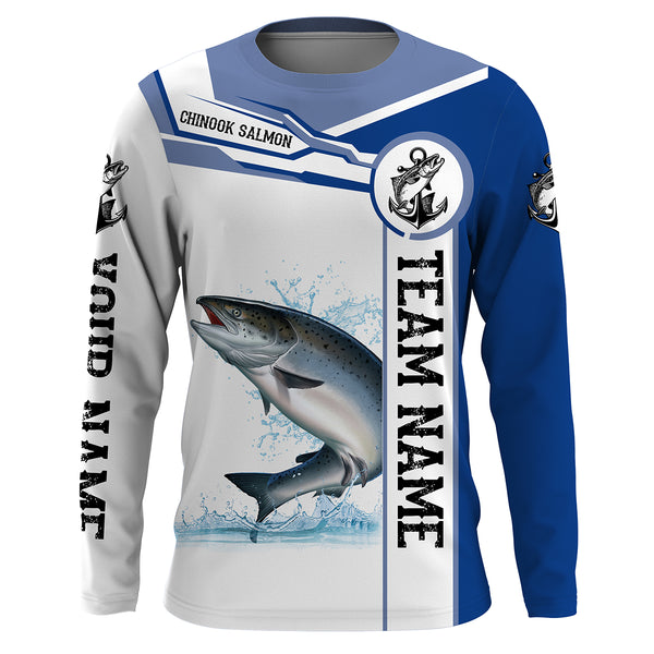 Chinook salmon fishing UV protection quick dry Customize name and team name tournament long sleeves fishing shirts UPF 30 +| Blue NQS2658