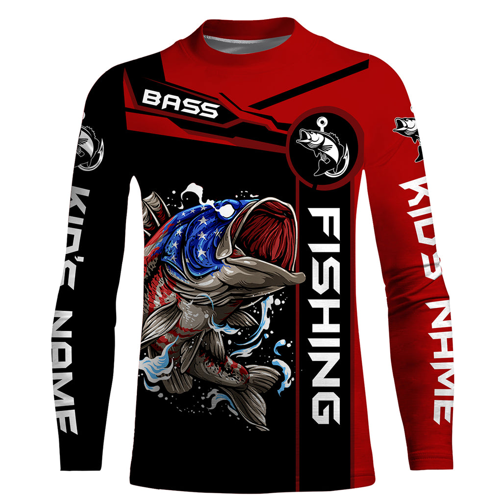 Largemouth Bass fishing American flag custom fishing shirts for