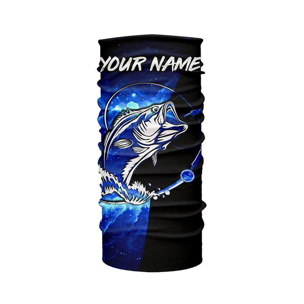 Bass Fishing tattoo blue galaxy black Custom name performance UV protection long sleeve fishing shirts NQS5293