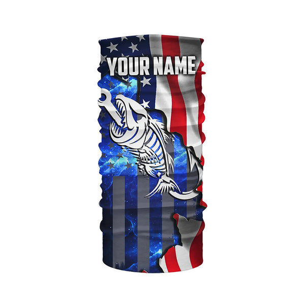 American flag fishing Fish hook skull reaper blue Custom Name sun protection fishing shirts NQS3492