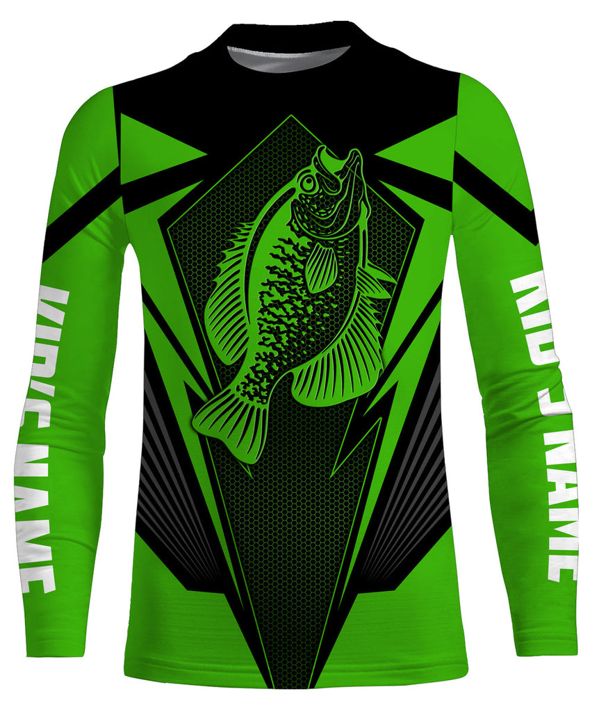 Crappie fishing green shirt Custom name Long Sleeve Fishing Shirts