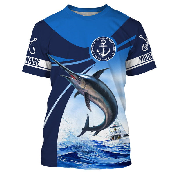 Swordfish fishing blue sea underwater ocean Custom Name performance long sleeve fishing shirt NQS3778