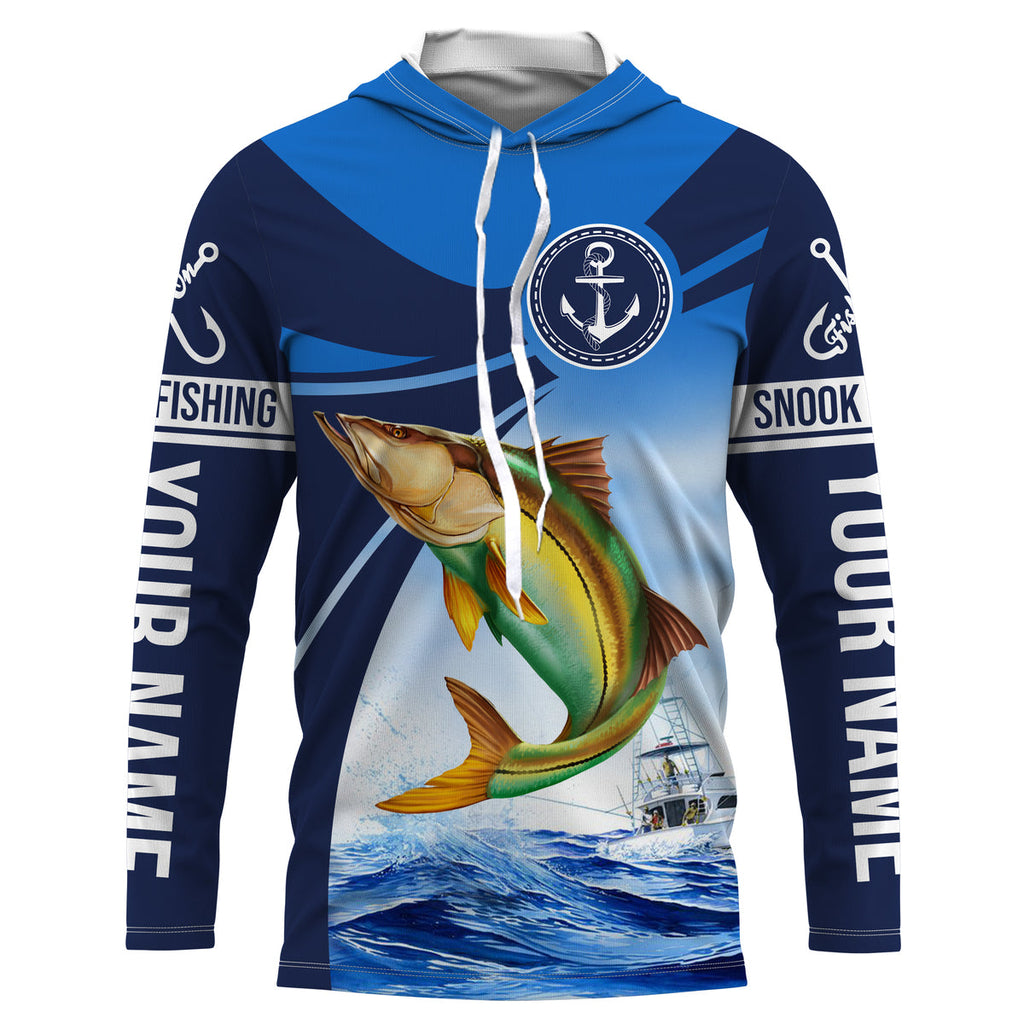 Snook Fishing Blue Sea Underwater Ocean Custom Name Performance Long Sleeve Fishing Shirt NQS3781, Long Sleeves Hooded UPF / XL