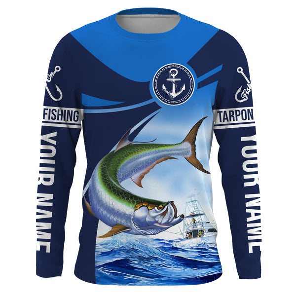 Tarpon fishing blue sea underwater ocean Custom Name performance long sleeve fishing shirt NQS3782