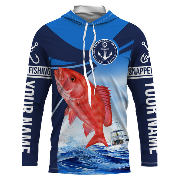 Red snapper fishing blue sea underwater ocean Custom Name performance long sleeve fishing shirt NQS3784