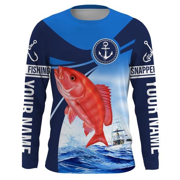 Red snapper fishing blue sea underwater ocean Custom Name performance long sleeve fishing shirt NQS3784
