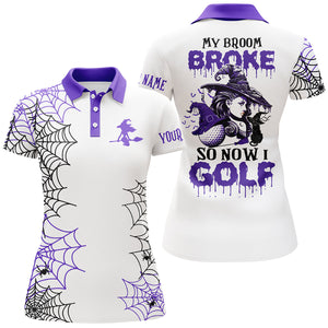 Funny purple halloween golf shirt custom name women golf polo shirt - My broom broke so now I golf NQS3786