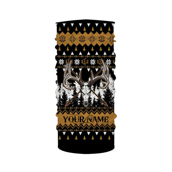 Deer hunter skull custom name funny ugly Christmas sweatshirt all over printed shirts, Christmas gift NQS4176