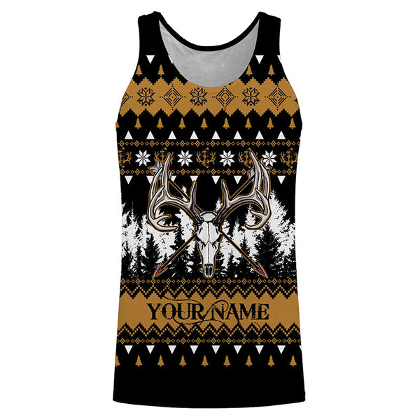 Deer hunter skull custom name funny ugly Christmas sweatshirt all over printed shirts, Christmas gift NQS4176