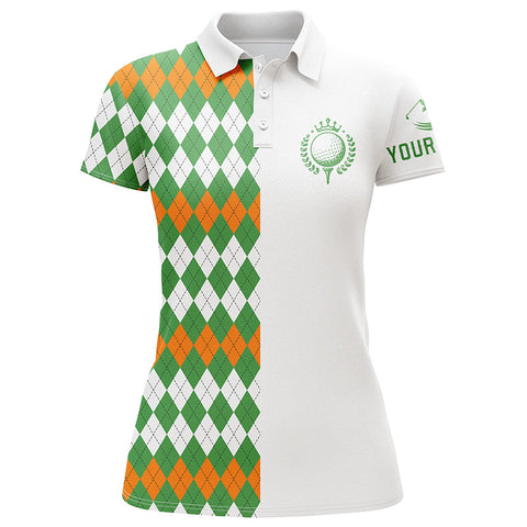 Golf polo shirts for women custom St Patricks day Argyle plaid pattern golf shirt, gift for golf lover NQS4760