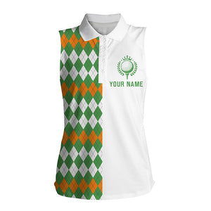 Sleeveless Golf polo shirts for women custom St Patricks day green Argyle plaid pattern golf shirt NQS4760