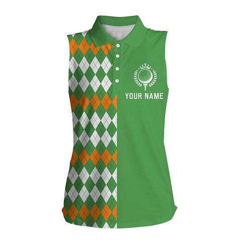 Sleeveless Golf polo shirts for women custom St Patricks day green Argyle plaid pattern golf shirt NQS4761