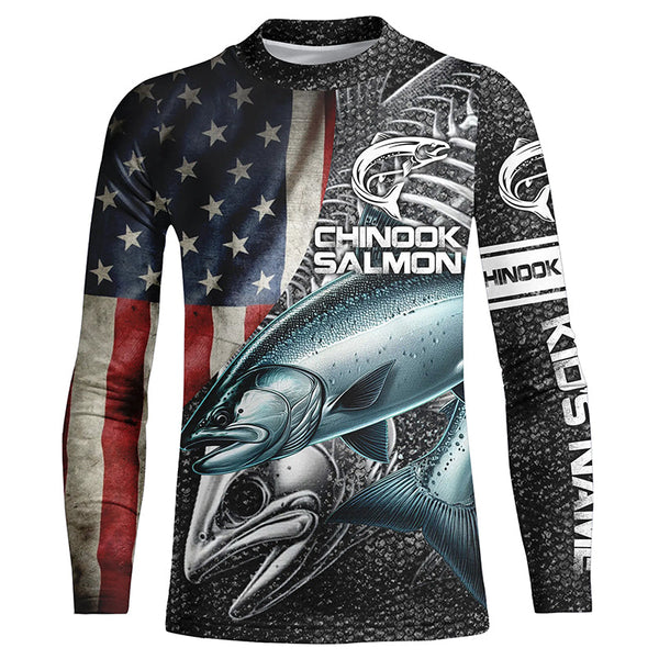 Chinook salmon fishing American flag patriotic fishing shirts for men Performance Customize NQS1693