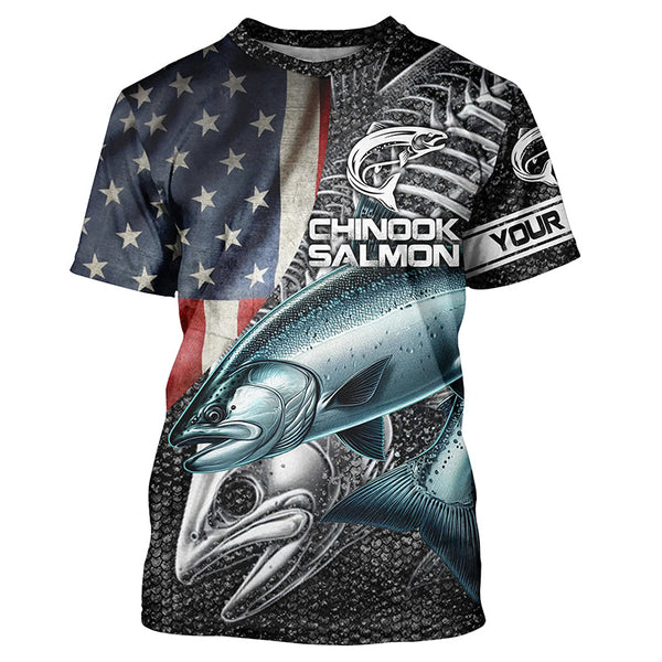 Chinook salmon fishing American flag patriotic fishing shirts for men Performance Customize NQS1693